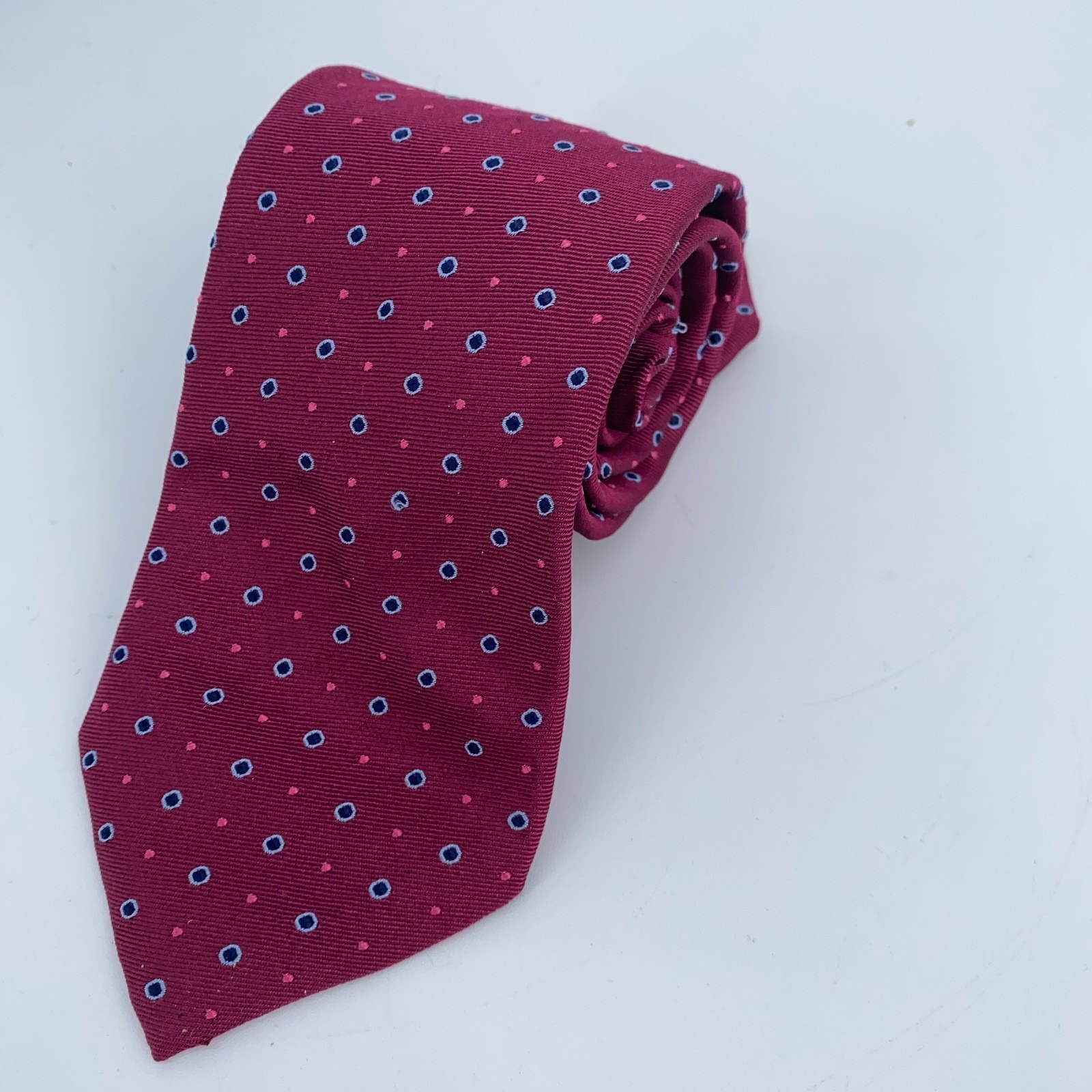 Eton Tie Men One Size Maroon Navy Circle Silk Classic Luxury Necktie Italy Made